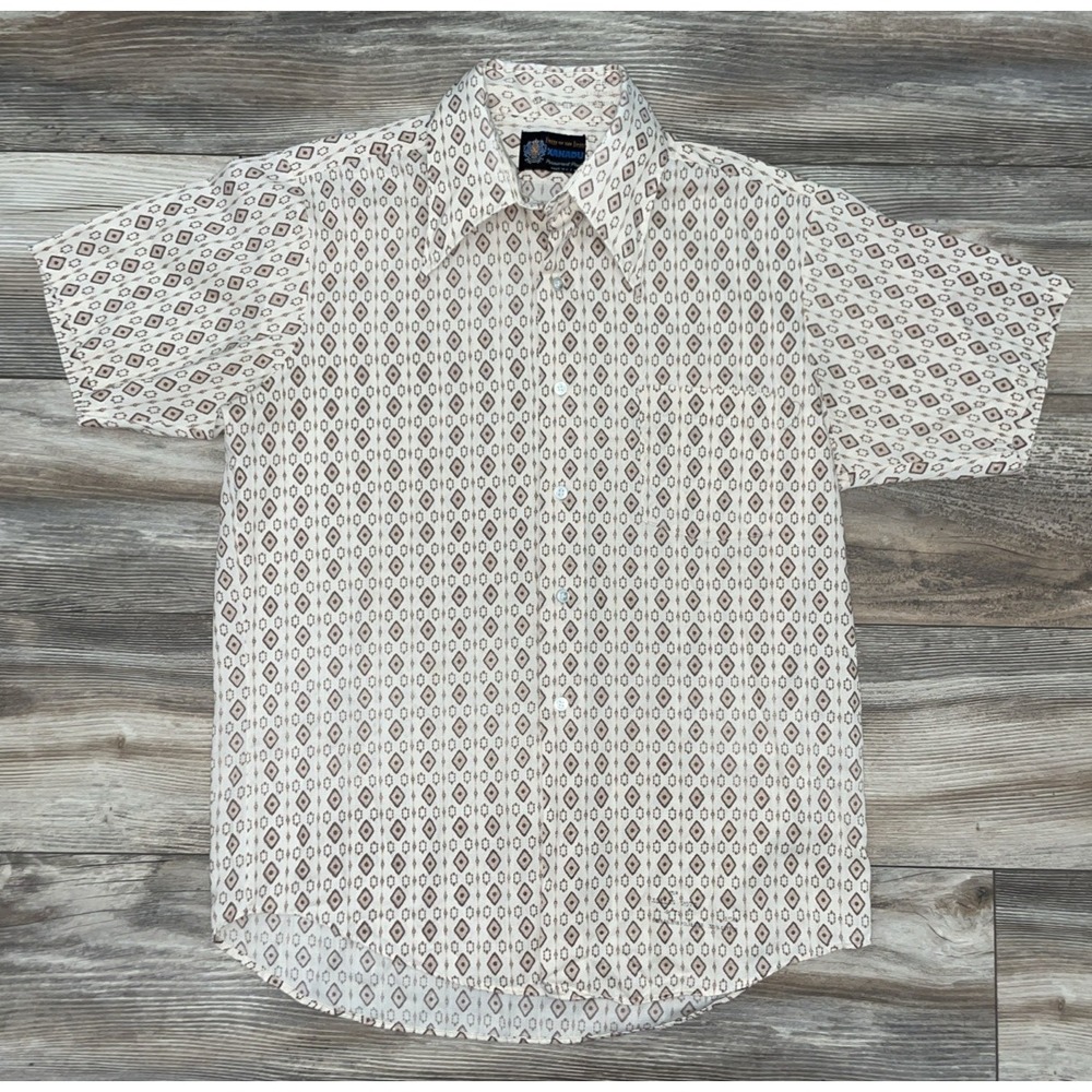Vintage Fruit of the Loom Xanadu Shirt Mens L Short Sleeve Button Up White 70s
